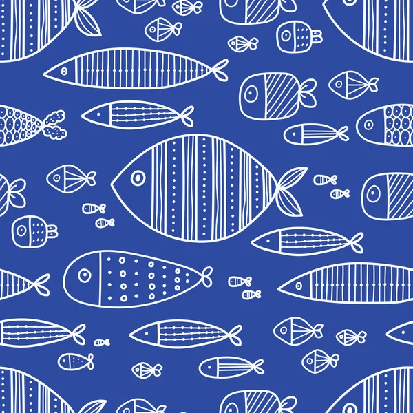 Cute Line Fish Kids Line Background Seamless Pattern Can Used — Stock Vector