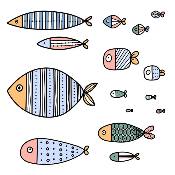 Colorful Decorative Fish Cute Set — Stock Vector