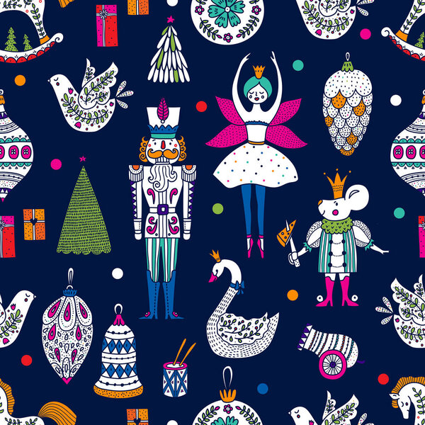 Рождественский вектор безшовного Щелкунчика. Бесшовный узор может быть использован для обоев, наполнителей узоров, фона веб-страницы, текстур поверхности.