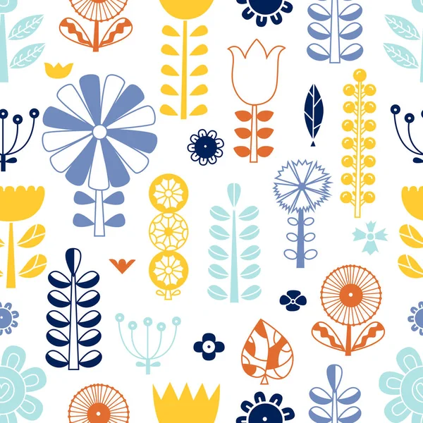 Blue Flowers Scandinavian Style Summer Motive Vector Seamless Pattern — Stock Vector