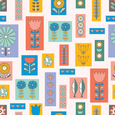 İskandinav tarzında şirin çiçekler. Yaz sebebi. Vektörsüz desen.