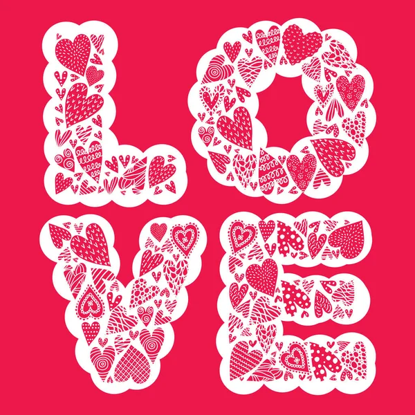 Leuke Roze Liefde Kaart Als Letters Versierd Met Handgetekende Hartjes — Stockvector