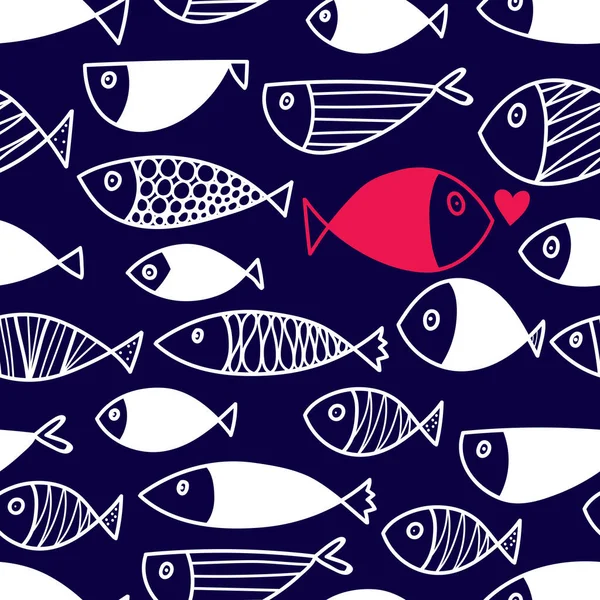 Χαριτωμένο Ψάρι Και Αγάπη Παιδικό Υπόβαθρο Απρόσκοπτο Μοτίβο Μπορεί Χρησιμοποιηθεί — Διανυσματικό Αρχείο