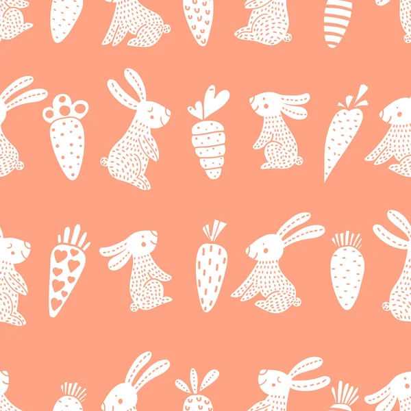 Бесшовный Рисунок Забавными Кроликами Морковью — стоковый вектор