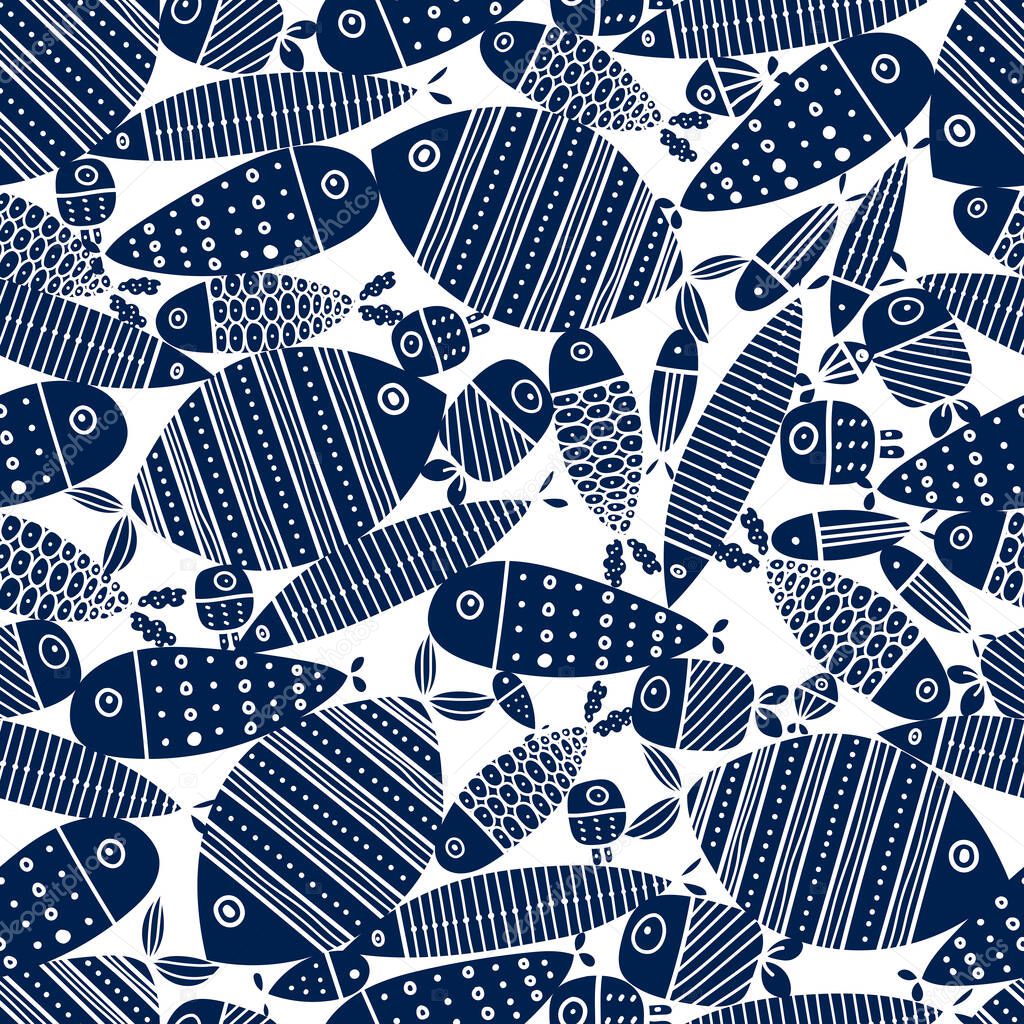 Cute fish. Kids background. Seamless pattern. Can be used in textile industry, paper, background, scrapbooking.