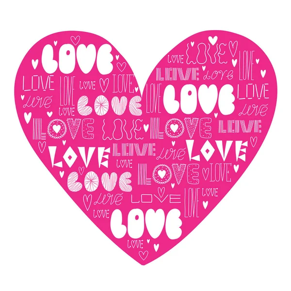 Srdce Slov Láska Roztomilá Ilustrace Valentýna — Stockový vektor