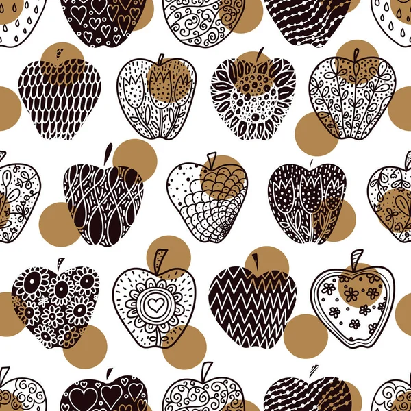 Motif Sans Couture Avec Pomme Décorative Noire Pois Dorés Modèle — Image vectorielle