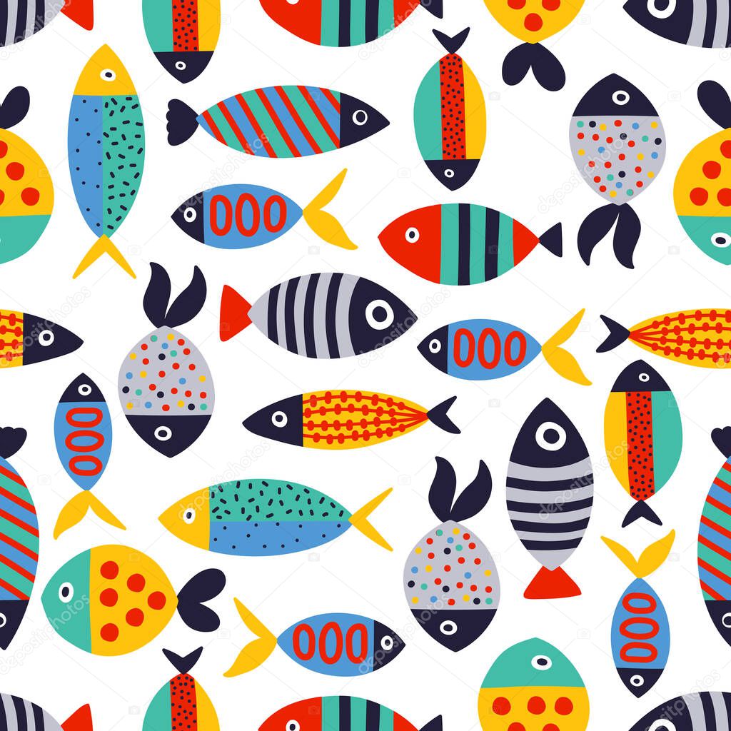 Cute fish. Kids background. Seamless pattern. Can be used in textile industry, paper, background, scrapbooking.