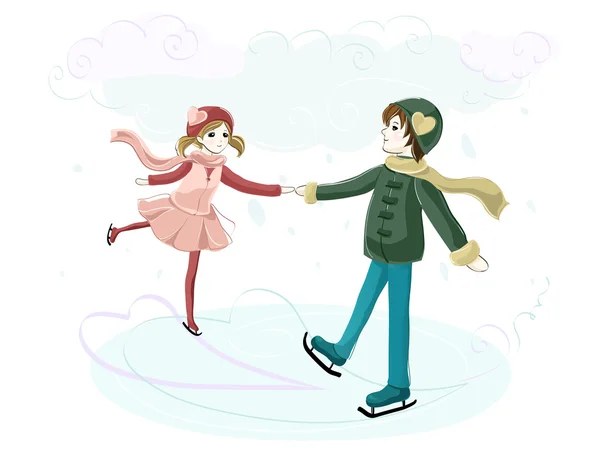 Couple in Love on the Rink — Stock Vector