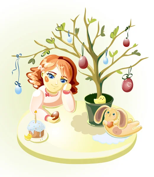 Girl under Easter Tree — Stock Vector