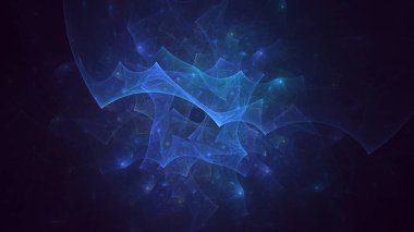 Soyut mavi fraktal ışık arkaplanı 3 boyutlu oluşturuluyor