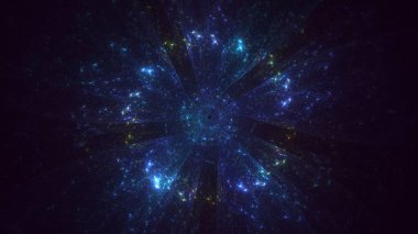 Soyut mavi fraktal ışık arkaplanı 3 boyutlu oluşturuluyor