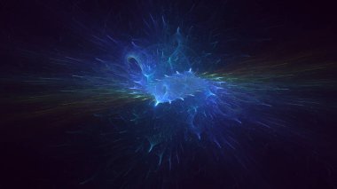 Soyut mavi fraktal ışık arkaplanı 3 boyutlu oluşturuluyor