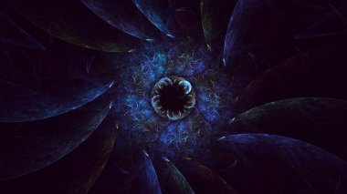 Soyut mavi fraktal ışık arkaplanı 3 boyutlu oluşturuluyor