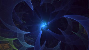 Soyut mavi fraktal ışık arkaplanı 3 boyutlu oluşturuluyor