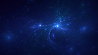 Soyut mavi fraktal ışık arkaplanı 3 boyutlu oluşturuluyor