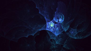 Soyut mavi fraktal ışık arkaplanı 3 boyutlu oluşturuluyor