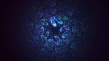 Soyut mavi fraktal ışık arkaplanı 3 boyutlu oluşturuluyor