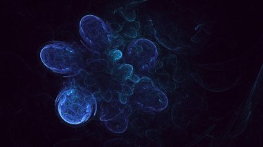 Soyut mavi fraktal ışık arkaplanı 3 boyutlu oluşturuluyor