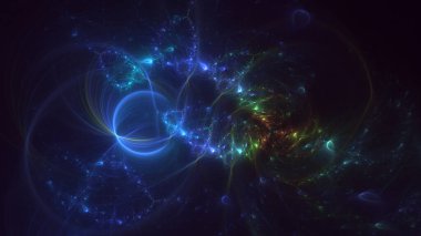 Soyut mavi fraktal ışık arkaplanı 3 boyutlu oluşturuluyor