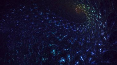Soyut mavi fraktal ışık arkaplanı 3 boyutlu oluşturuluyor