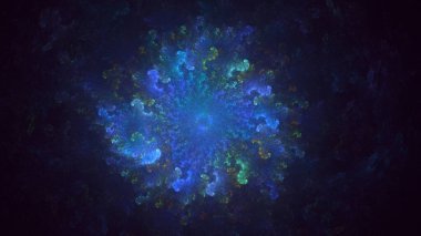 Soyut mavi fraktal ışık arkaplanı 3 boyutlu oluşturuluyor