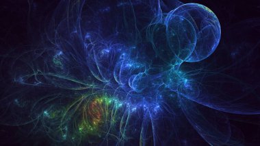 Soyut mavi fraktal ışık arkaplanı 3 boyutlu oluşturuluyor