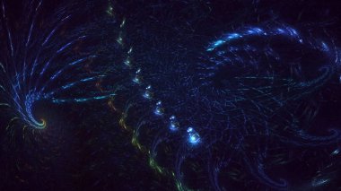 Soyut mavi fraktal ışık arkaplanı 3 boyutlu oluşturuluyor