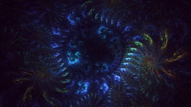 Soyut mavi fraktal ışık arkaplanı 3 boyutlu oluşturuluyor