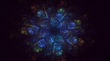 3D, soyut çok renkli teknoloji fraktal ışık arkaplanı oluşturuluyor