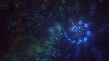 Soyut mavi fraktal ışık arkaplanı 3 boyutlu oluşturuluyor