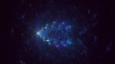 Soyut mavi fraktal ışık arkaplanı 3 boyutlu oluşturuluyor