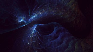 Soyut mavi fraktal ışık arkaplanı 3 boyutlu oluşturuluyor