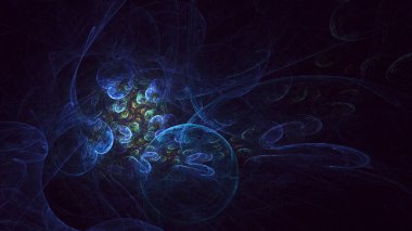 Soyut mavi fraktal ışık arkaplanı 3 boyutlu oluşturuluyor