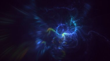 Soyut mavi fraktal ışık arkaplanı 3 boyutlu oluşturuluyor