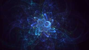 Soyut mavi fraktal ışık arkaplanı 3 boyutlu oluşturuluyor