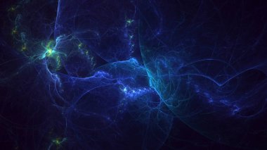 Soyut mavi fraktal ışık arkaplanı 3 boyutlu oluşturuluyor