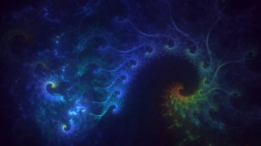 Soyut mavi fraktal ışık arkaplanı 3 boyutlu oluşturuluyor