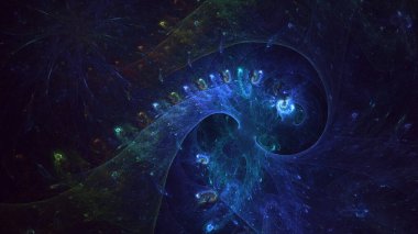 3D, soyut çok renkli teknoloji fraktal ışık arkaplanı oluşturuluyor