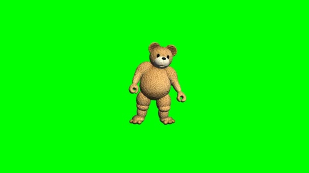 Cartoon teddy bear different movements - green screen — Stock Video