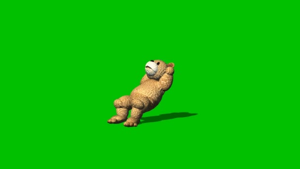 Oso de dibujos animados está sentado y se relaja - pantalla verde diferentes vistas — Vídeos de Stock