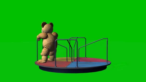 Karikatury medvídek pohybuje kolotoč - zelená obrazovka — Stock video
