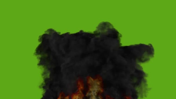 Огонь с сильным темным дымом - зеленый экран — стоковое видео