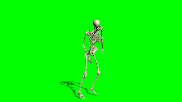 Esqueleto va lisiado hacia adelante - pantalla verde — Vídeos de Stock