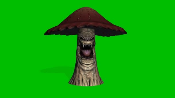 生气的大棕色蘑菇出现和消逝在绿色屏幕上 — 图库视频影像