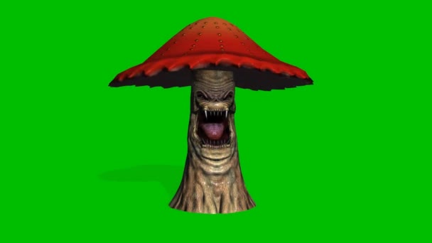 Angry big red mushroom appears and dies on green screen — Stock Video