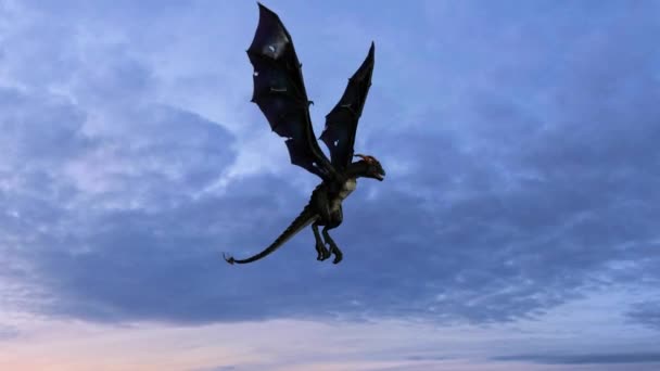 Dragón en vuelo sobre el fondo del cielo — Vídeos de Stock