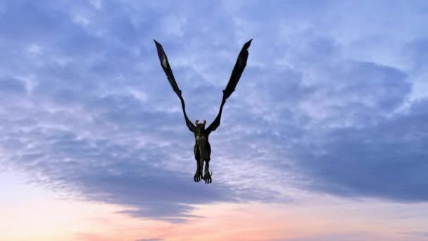 Dragón en vuelo sobre el fondo del cielo — Vídeos de Stock