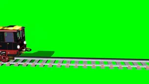 Cartoon trein op tracks - diverse trips - groen scherm — Stockvideo