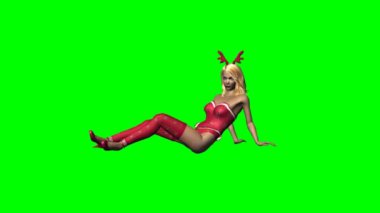 kadın seksi xmas elbise - animasyon - yeşil ekran içinde poz